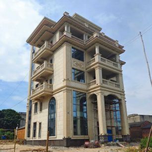 铜川 黄金麻花岗岩石材别墅外墙干挂搭配（雕花栏杆花瓶柱门楼罗马柱）