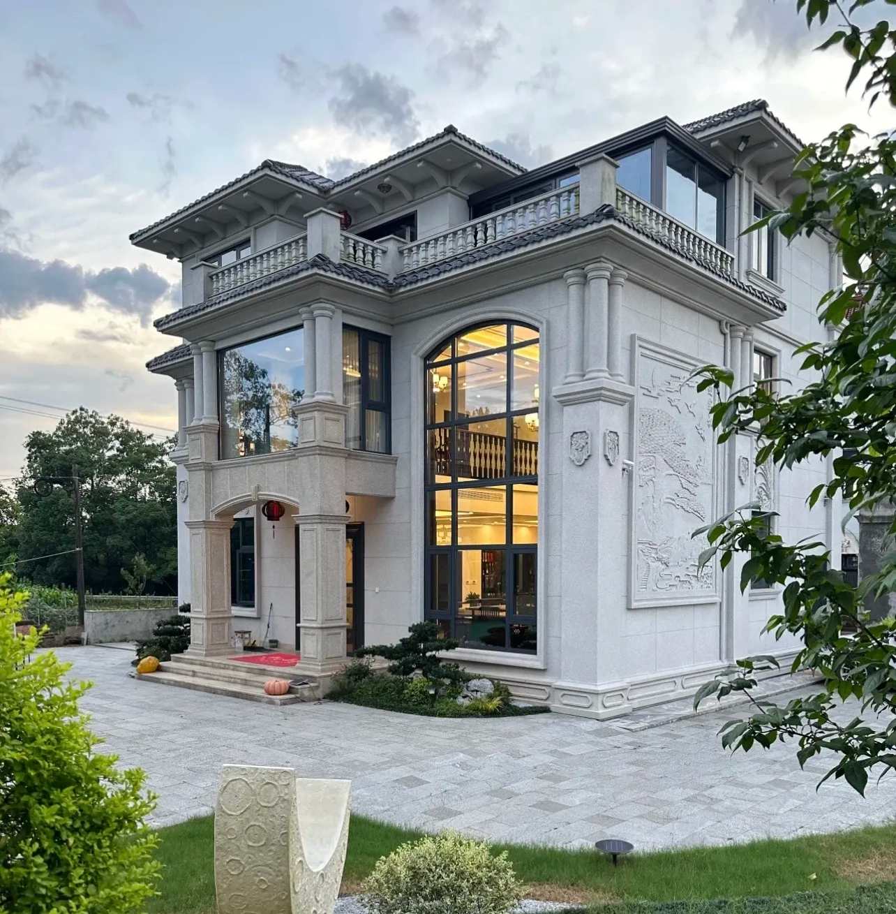 铜川 白麻花岗岩私人别墅干挂石材豪华定制