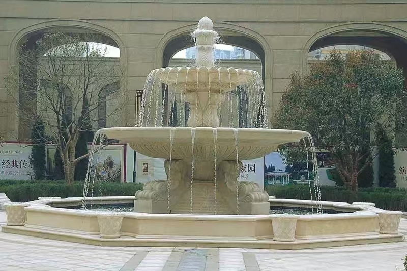 铜川 黄金麻花岗岩异型加工——户外庭院石雕流水喷泉