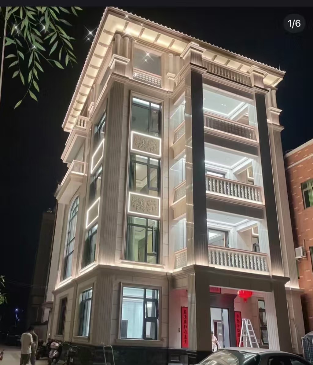 铜川 芝麻白花岗岩别墅外墙夜间效果