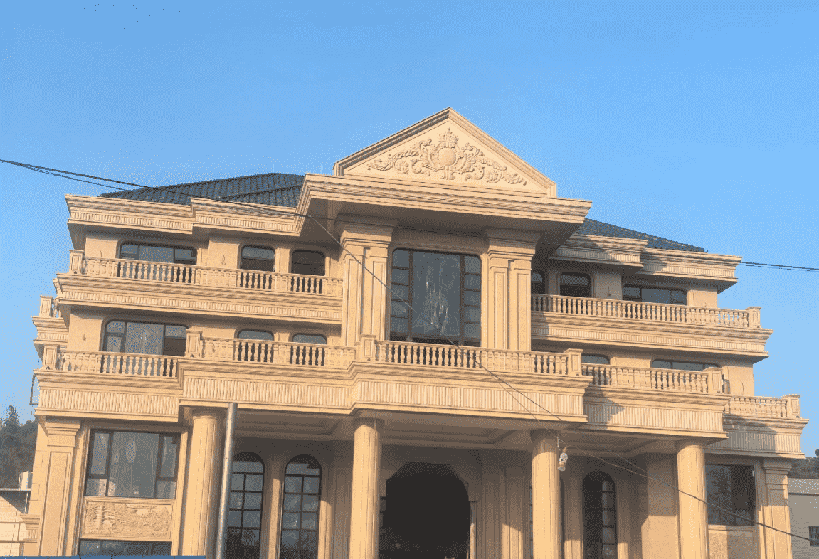 铜川黄金麻别墅外墙干挂石材效果示例