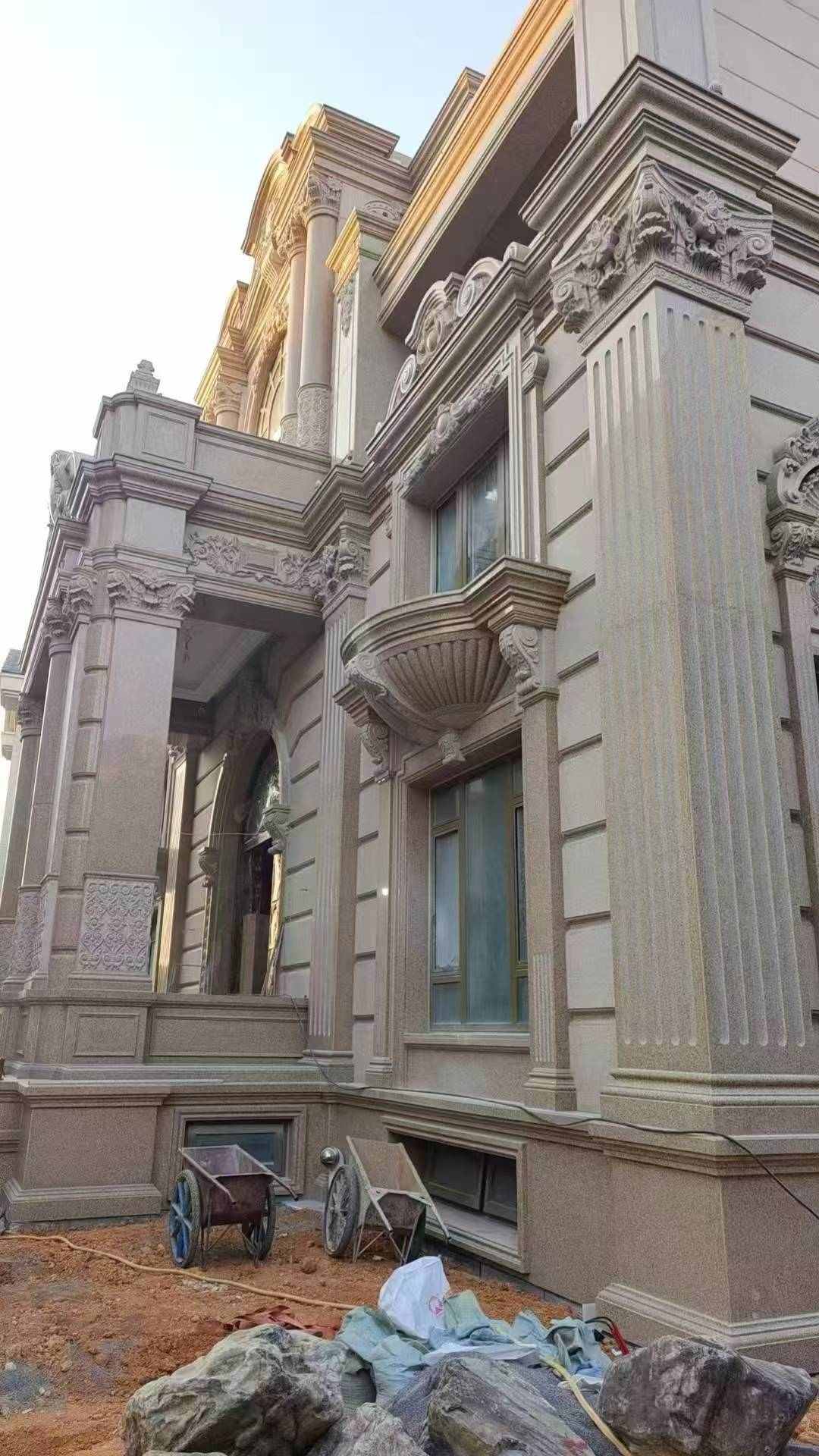 铜川 黄金麻花岗岩光面别墅外墙干挂施工完成